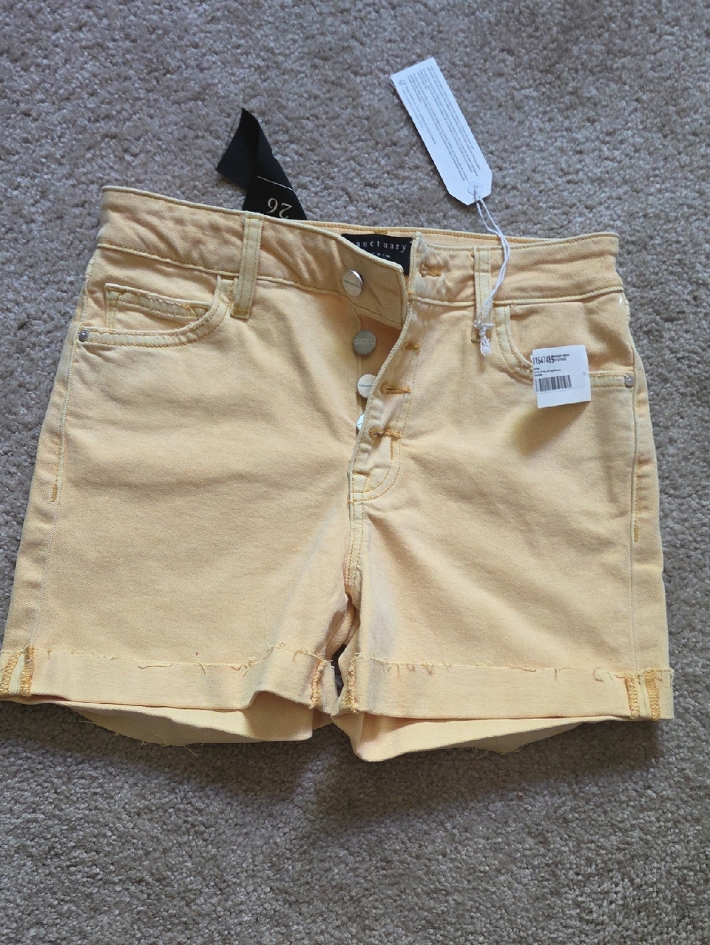 Sanctuary Soft Yellow Button-Front Denim Shorts